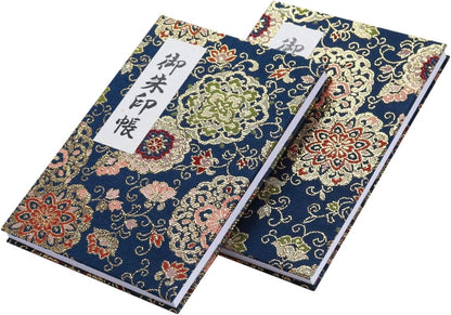 [HOTOKUDO] 'Goshuin-cho' Japanese pilgrimage stamp(note) book with protective cover. (Bellows type, Navy. 40 pages, Brocade. H: 6.42" W: 4.41"