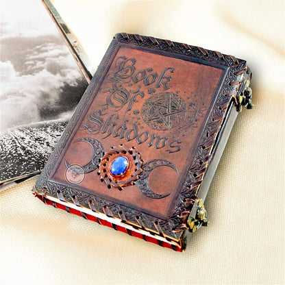 Egyptian Landscap Animal Flag Notebook Fabric Hardcover, Fully Customized Handmade Vintage Genuine Leather Journal, Embossed Celtic Pentagram, Book of Shadows (BOS) Notebook, Daily Notepad, Diary, Scrapbook, Gift for Men and Women, Brown, 9x7 Inches
