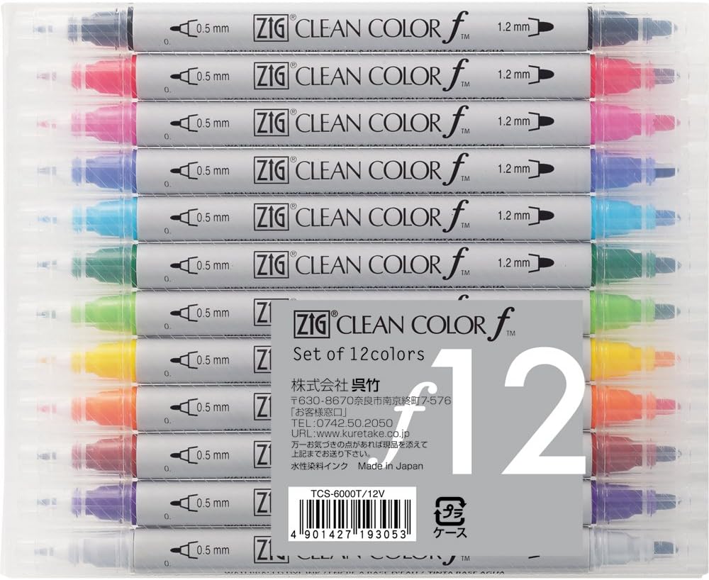 Kuretake Zig Twin Tip Marker Clean Color f, 12 Color Set (TCS-6000T/12V)