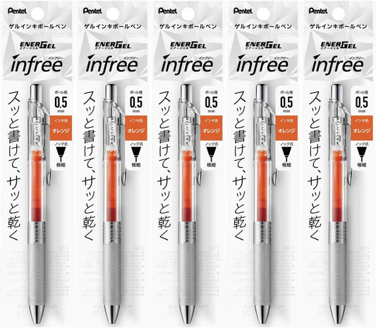 Pentel XBLN75TL-F Gel Ink Ballpoint Pen, ENERGEL IN FREE 0.5 Orange, 5 Count
