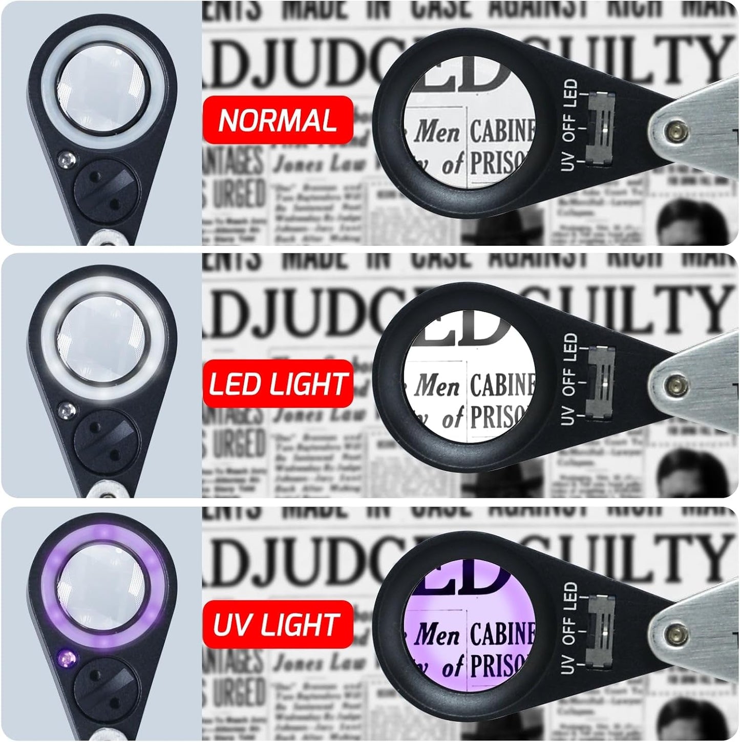 Gain Express Jewelers Loupe Magnifier, Jewelry Loop Magnifier with Light, Hastings Triplet Loupe 10X for Coin, Gem, Stamp, Diamond etc (White LED & UV Light)