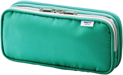 LIHIT LAB Double Pen Case, Large, 4.1 x 8.7, Green (A7661-7)