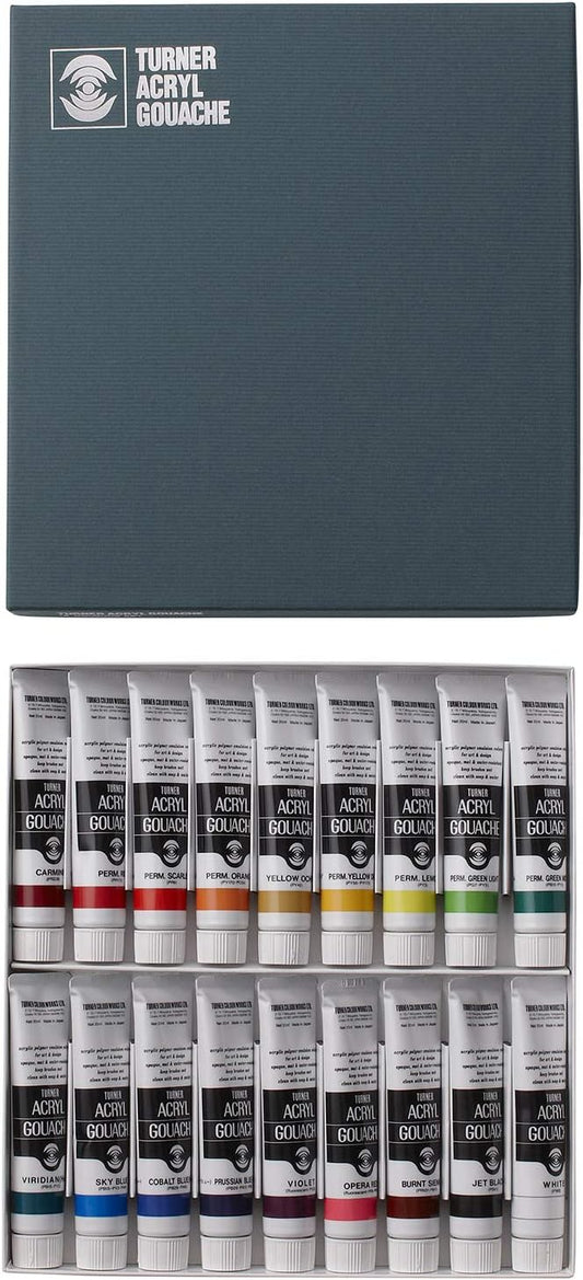 Turner Acrylic Paint Set Artist Acryl Gouache - Super Concentrated Vibrant Acrylics, Fast Drying, Velvety Matte Finish - [Set of 18 | 20 ml Tubes]