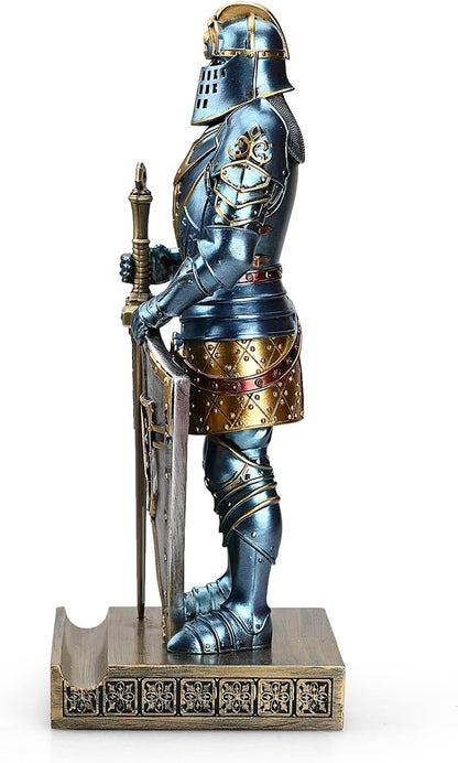 HDMbigmi King's Guard Ornament Knight Statue for Desk, Desktop Accessories Pen Holder Pen Stand Paperweight for Office and Home (Blue)