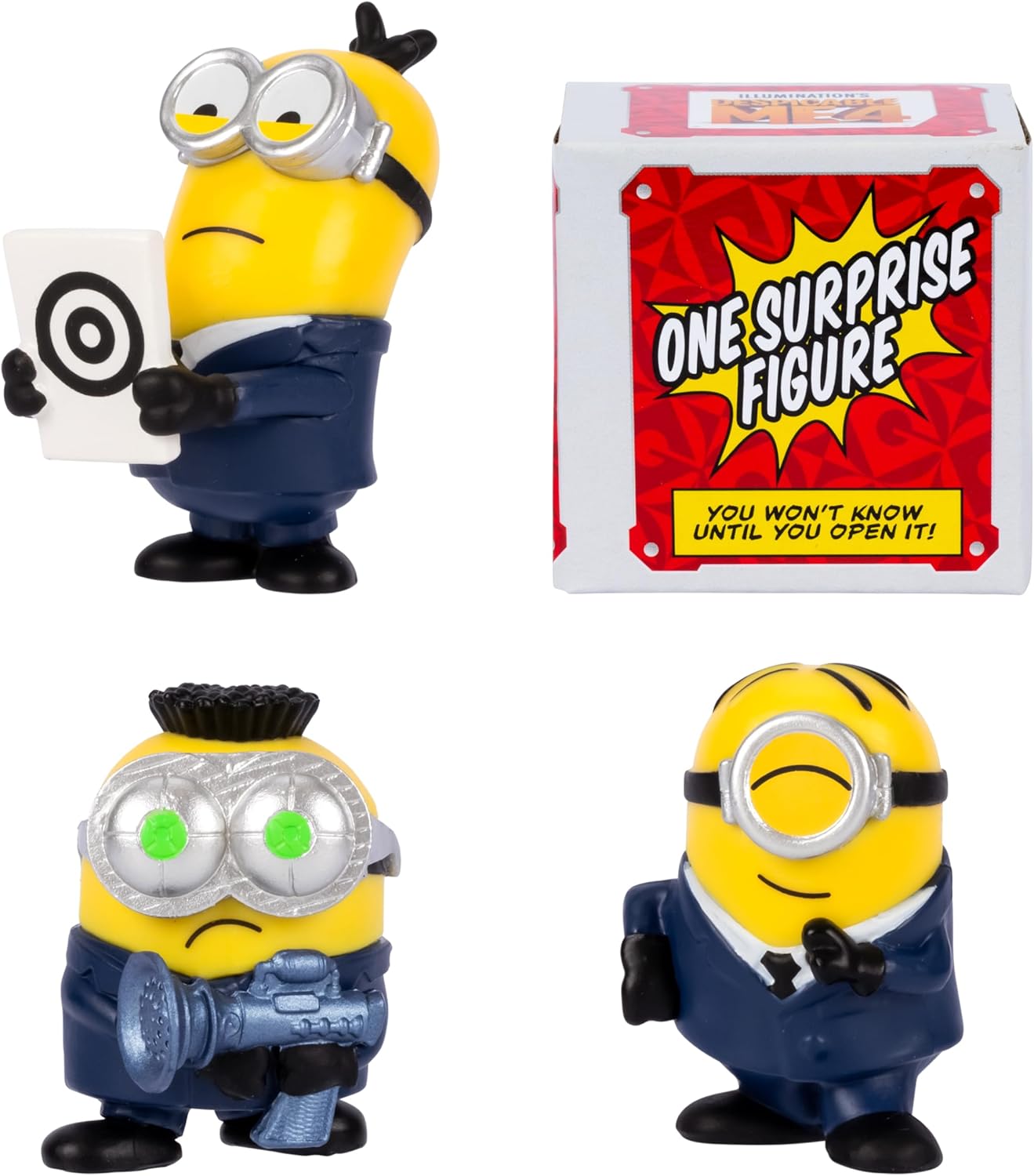Minions Despicable Me 4-4 Figure Packs AVL Squad | 2 inch Collectible Figures | Pack Has 3 Figures Visible Plus 1 Surprise Figure Hidden