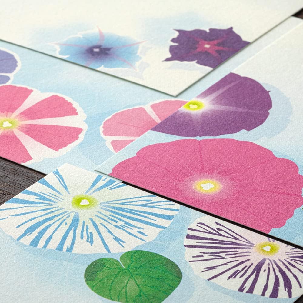 Midori 88687006 Postcard Notes, Paper Series, Summer Letter, 4 Patterns, Morning Glory Hand Water Pattern