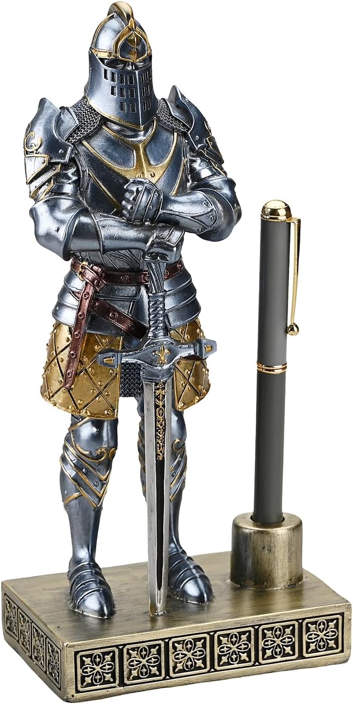 HDMbigmi King's Guard Knight Pen Stand Statue Office Pen Stand Desk Organizer For Men Top Collection as Gift 9.45 Inches (Blue)