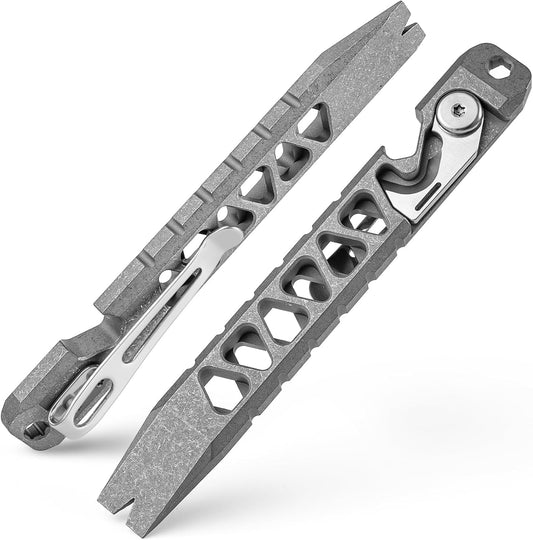 TISUR Titanium EDC Pry Bar, Keychain Pry Bar Multitool With Bottle Opener, Pocket Small Crowbar for Men Outdoor