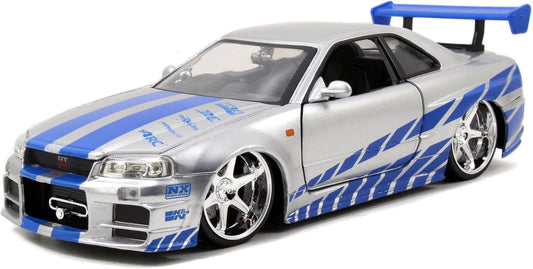 Jada Toys Fast & Furious Brian???s 2002 Nissan Skyline R34 Die-cast Car, 1:24 Scale, Silver & Blue