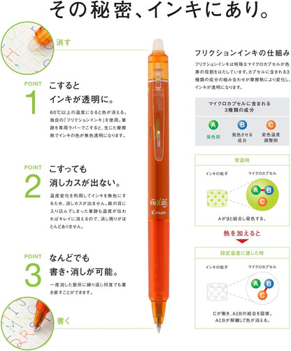 PILOT Frixion Ball Knock Retractable Gel Ink Pen, 0.5mm, 10 Colors (LFBK-230EF-10C)