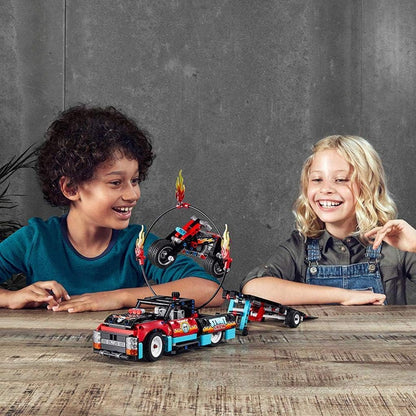 LEGO 42106 Technic Stunt Show Truck & Bike Toys Set, 2in1 Model with Pull-Back Motor and Trailer