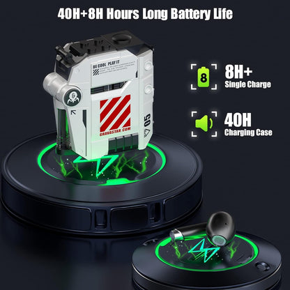 GravaStar Wireless Earbuds Sirius P5,Bluetooth in-Ear Headphones with Stereo Sound,4 RGB Lights,40H Playback,ENC for Clear Call, Bluetooth 5.2, IPX4, Defense Mecha White