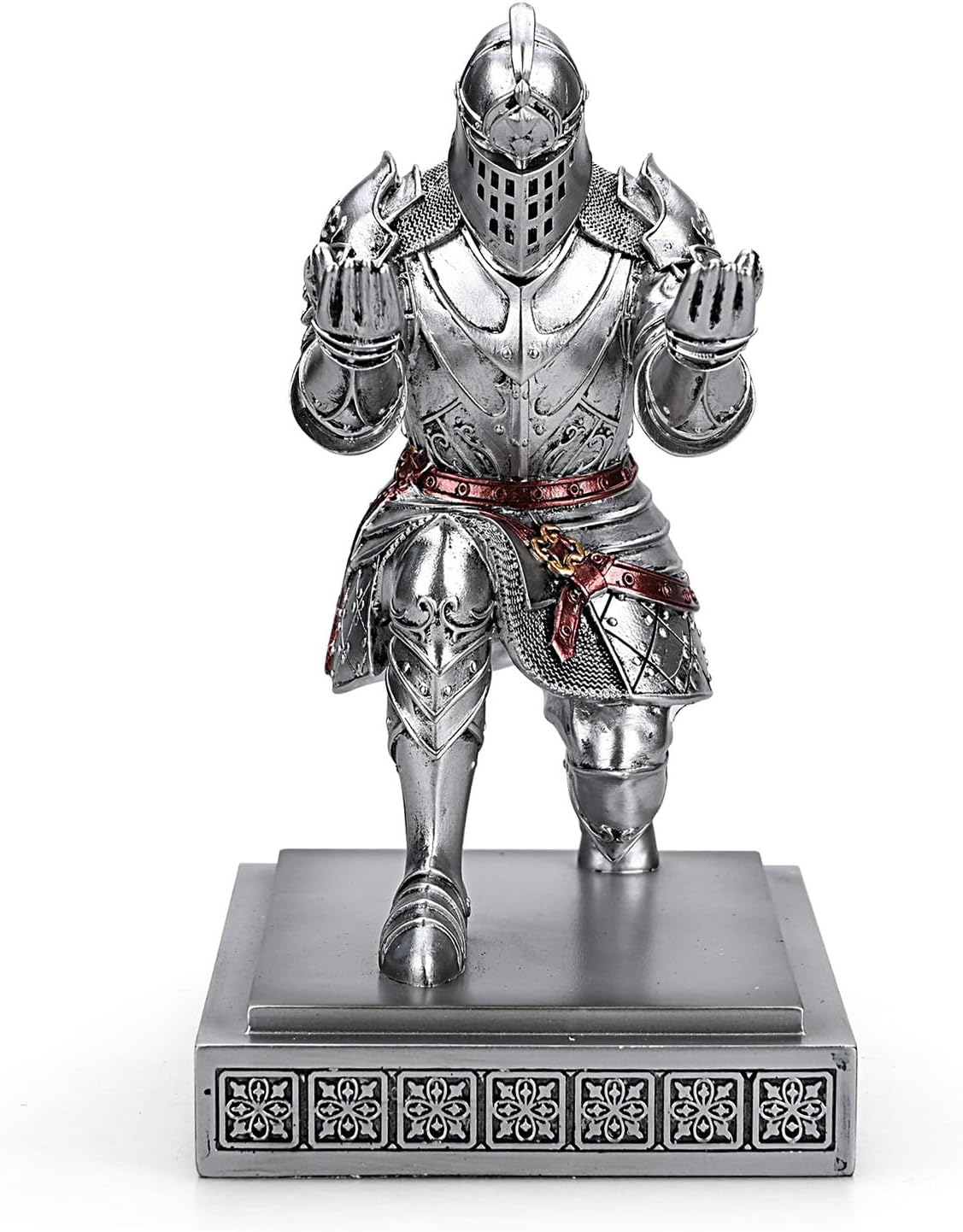 HDMbigmi King's Guard Knight Pen Holder Pen Stand Desk Organizers and Accessories Resin Pencil Holder as Gift with a Metal Sword Letter Opener for Office and Home (Silver)
