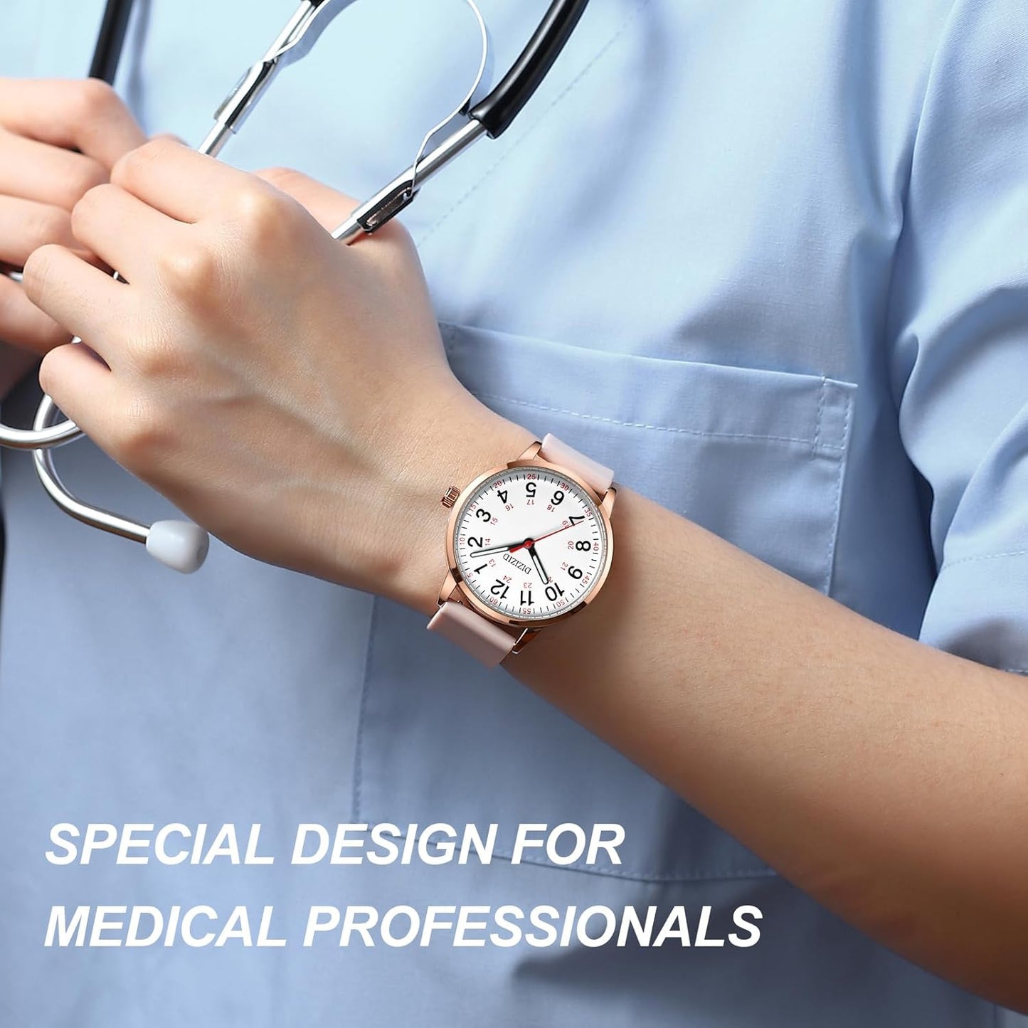 DIZIZID Nurse Watch for Medical Professionals and Students, Military Time Waterproof Luminous Easy Read Dial, 24 Hour with Second Hand, Colorful Silicone Band, Wrist Watches for Women, Men, Doctors