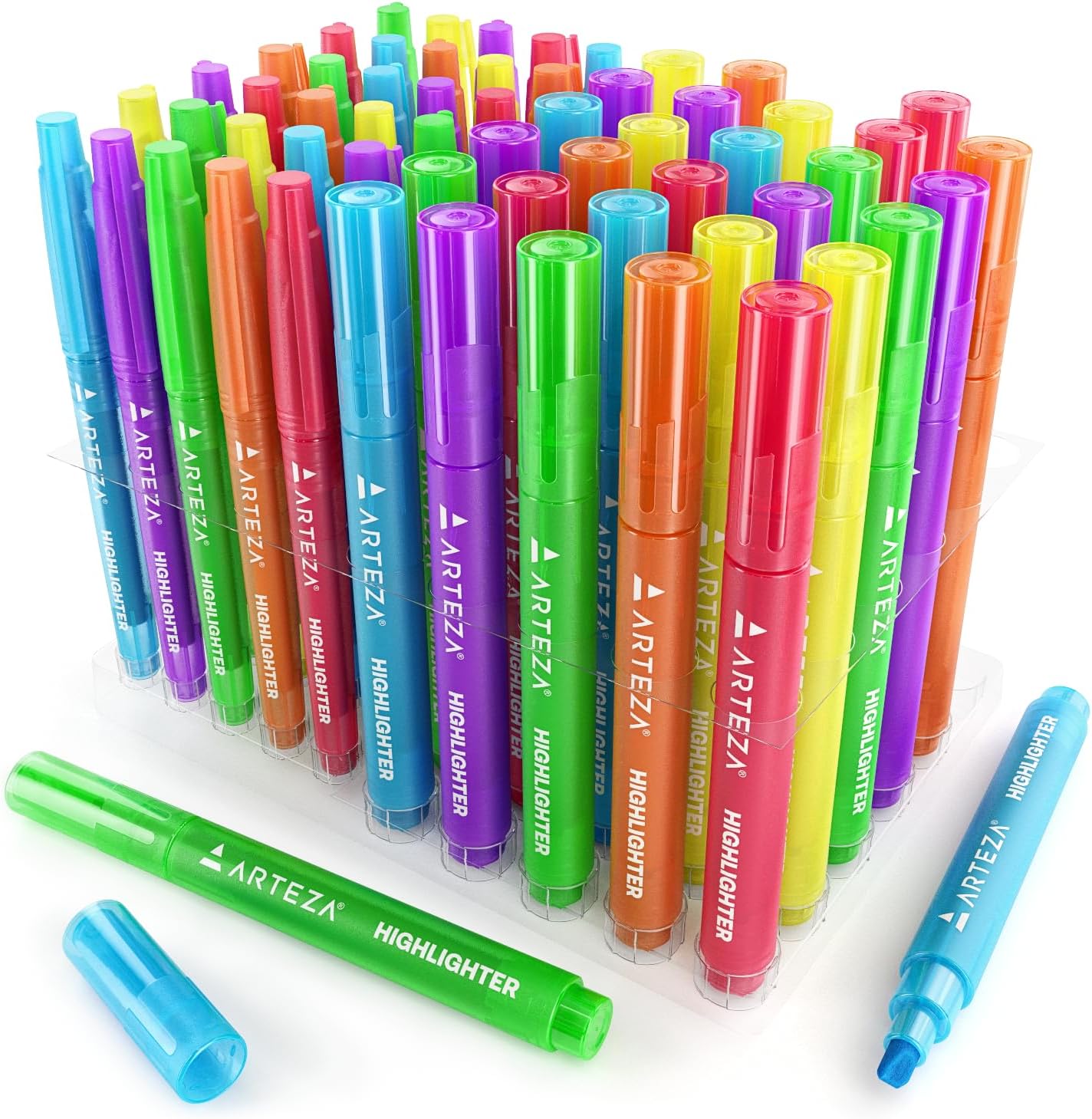 ARTEZA Highlighters ??? Bulk Set of 60 Neon Colors with Broad and Narrow Chisel Tips, Non-Toxic Quick-Dry Markers for School, Office, Journaling & Notes