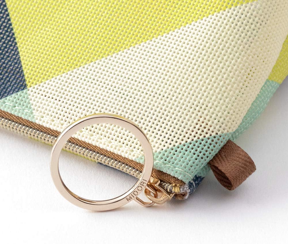 Midori 53336006 Pouch with Gusset, Mesh, Striped Pattern, Yellow-Green