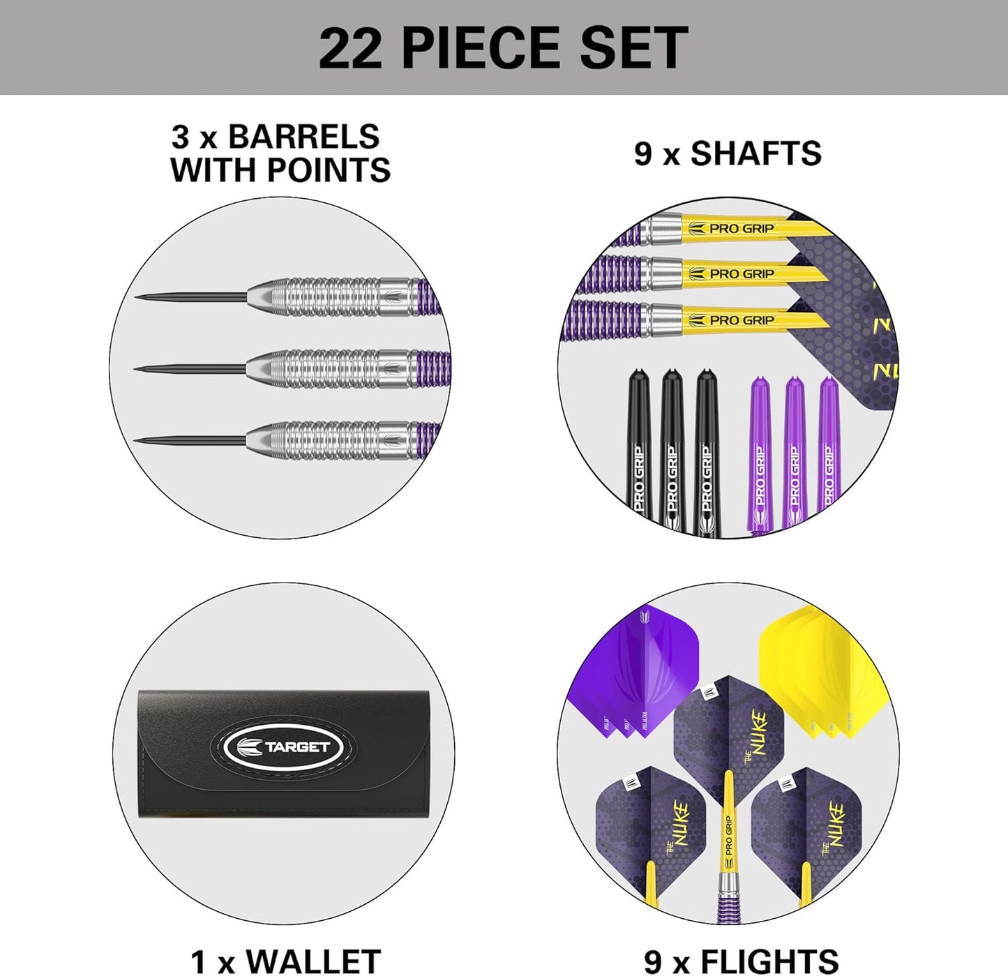 TARGET Darts Luke Littler Brass Steel Tip Darts Set ??? 22G Steel Tip Dart, The Nuke Player Edition Dart Set, Dart Flights, Shafts & Dart Case Included | Professional Dart Accessories