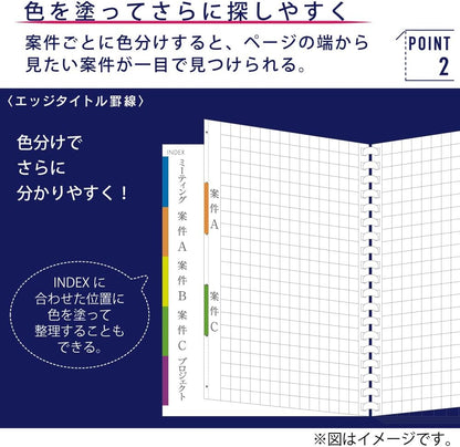 Kokuyo Notebook Soft Ring 50 Sheets A5 Set 2, Grid Ruled Scan Edge Title Black - SJ231S5-DX2