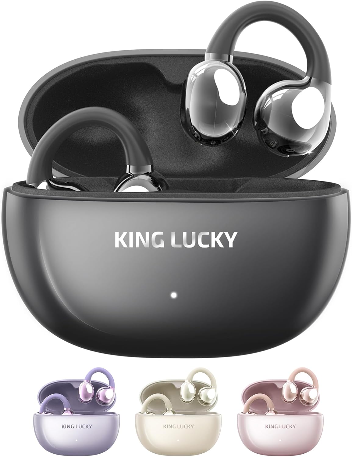 King Lucky Clip on Earbuds Open Ear Wireless Bluetooth 5.4 Headphones with Mic,50H Play,Noise Cancelling,Waterproof,Sports Ear Buds,Comfortable for Small Ears & Glasses Wearers,Workouts (Black)