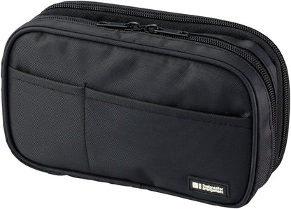 LIHIT LAB Large Capacity Double Zipper Pencil Case For School Office College, Big Capacity 6 Compartments Pencil Bag Holder Adults Teen Boys Girls, Travel Cosmetics Storage, Jet Black (A7555-124)