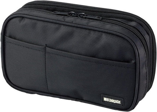 LIHIT LAB Large Capacity Double Zipper Pencil Case For School Office College, Big Capacity 6 Compartments Pencil Bag Holder Adults Teen Boys Girls, Travel Cosmetics Storage, Jet Black (A7555-124)