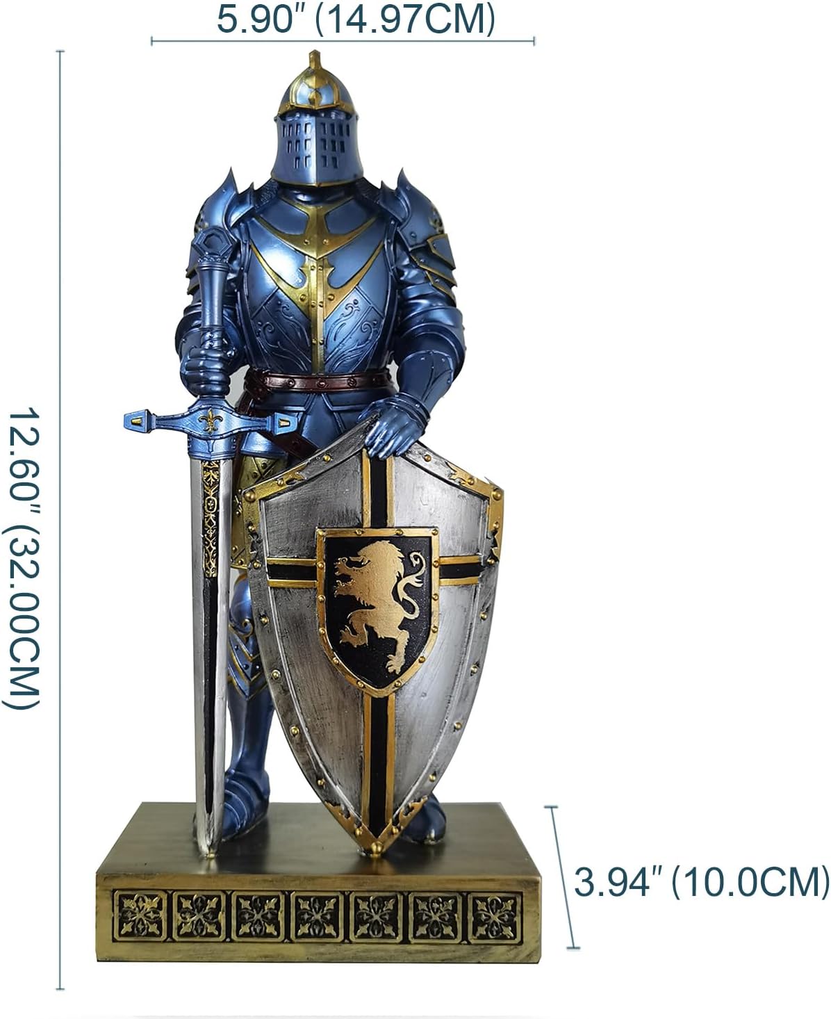 HDMbigmi King's Guard Knight with Shield Desktop Accessories Statue Medieval Knight Ornament Paperweight for Office and Home Top Collection as Gift 12.60 Inch (Blue)
