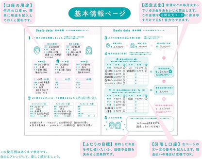 DESIGNPHIL Midori 12853006 Household Account Book, A5 Monthly Working Futari Family Print