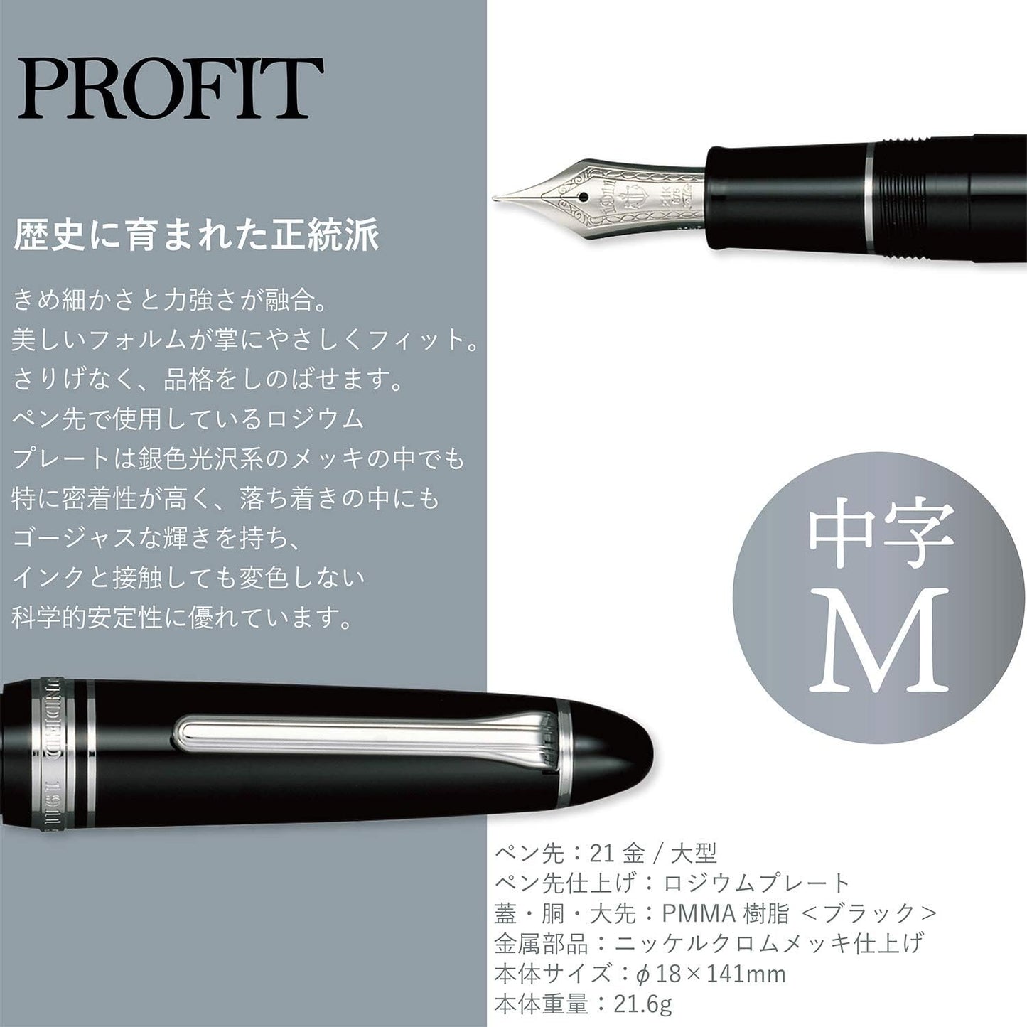 Sailor 11-2024-420 Fountain Pen, Pro Fit 21, Silver, Black, Medium Point, alternate view