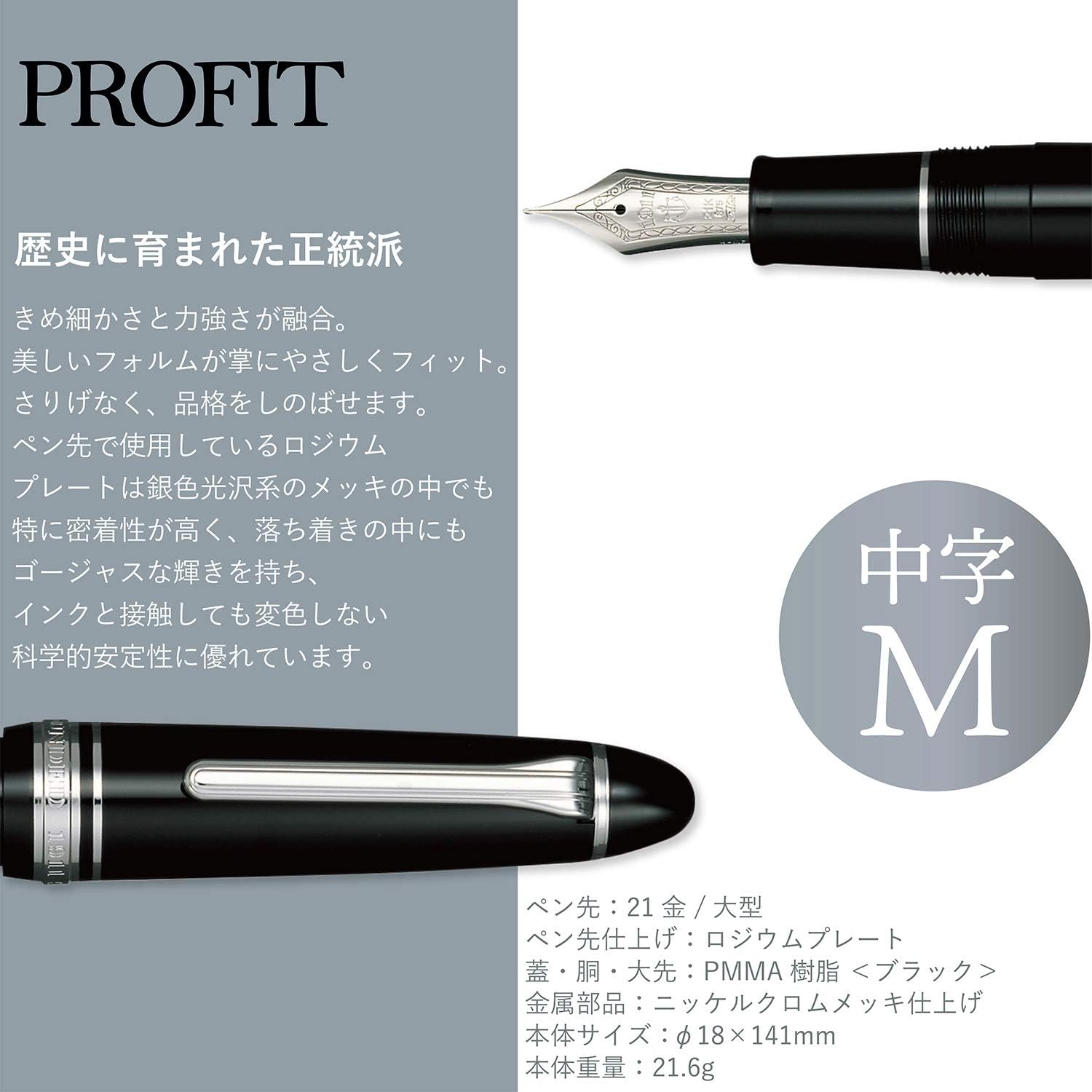 Sailor 11-2024-420 Fountain Pen, Pro Fit 21, Silver, Black, Medium Point, alternate view