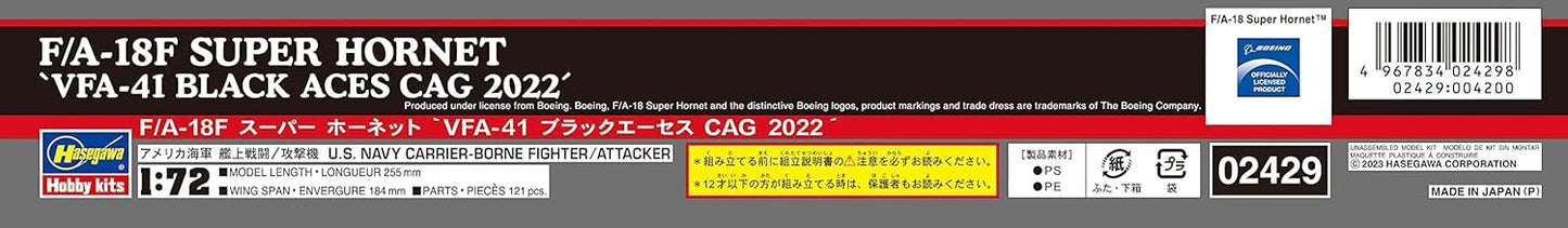 Hasegawa VFA-41 1/72 US Navy F/A-18F Super Hornet Black Aces Cag 2022 Plastic Model 02429