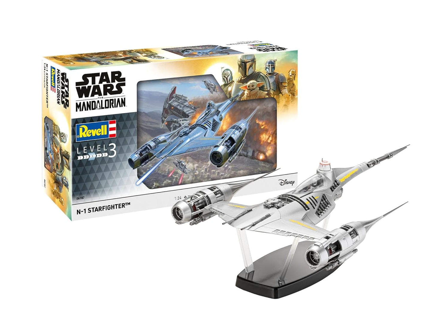Revell 06787 Star Wars: The Mandalorian N1 Starfighter (Din Djarin) 1:24 Scale Unbuilt/Unpainted Plastic Model Kit with Seated 'Mando' Figure