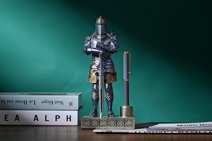 HDMbigmi King's Guard Knight Pen Stand Statue Office Pen Stand Desk Organizer For Men Top Collection as Gift 9.45 Inches (Blue)