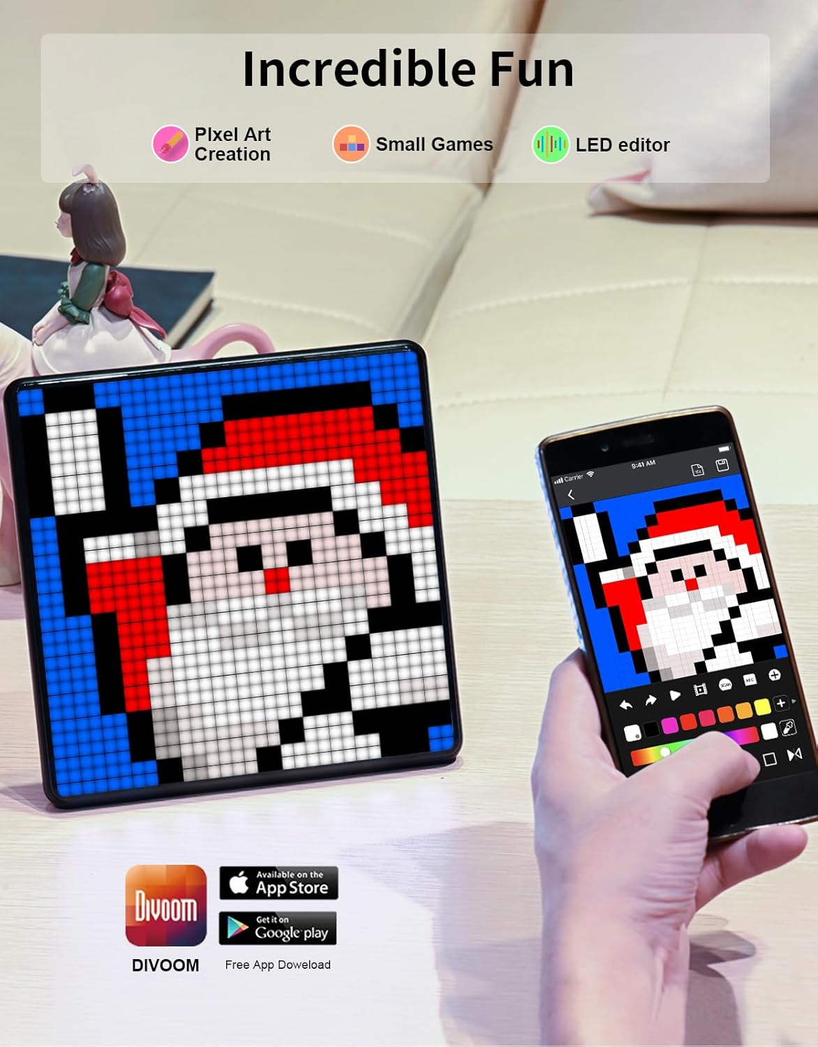 Divoom Pixoo-Max Pixel Display, APP Cellphone Control Display with 32 X 32 Programmable LED Screen for Home Decoration, Business Advertisement