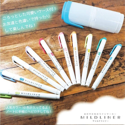 ZEBRA Mildliner WKT7-HD-BG-AZ Highlighter, 10 Colors, Hard Case Included, Blue Green