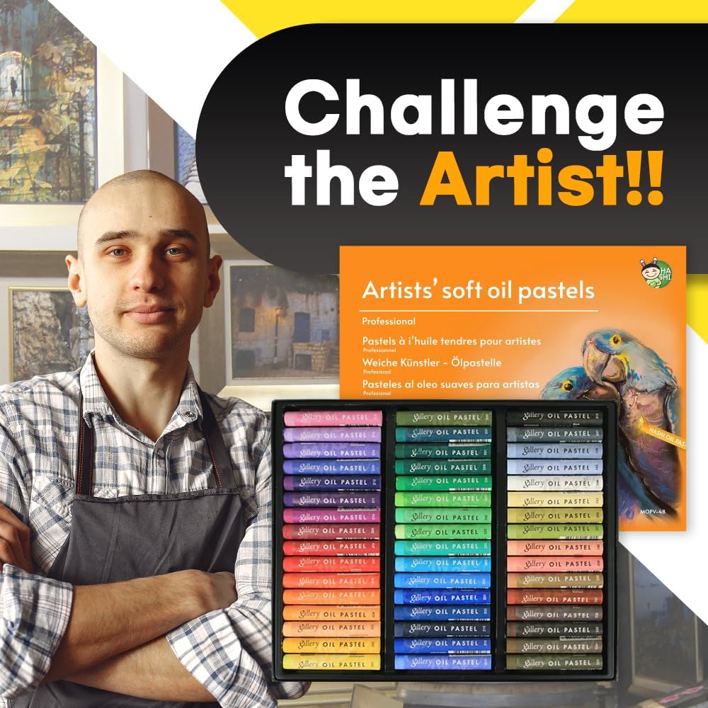 HA SHI Professional Artist Oil Pastels Set 48 Colors, Non-Toxic, Drawing, Blending, Oil Crayon Pastels, Art Supplies for Artists And Teachers by HASHI