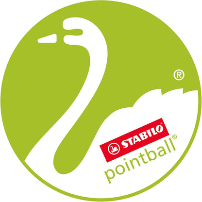 STABILO Ballpoint Pen pointball - Pack of 4 - Blue, Black, Red Green, Made From Recycled Plastic, Retractable, Medium Point