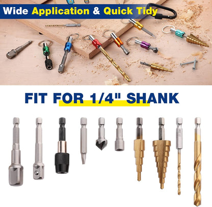 WORKPRO 1/4 inch Hex Shank Bit Holder, 7pcs Quick Release Drill Bit Holder Keychain for Impact Driver, Portable Screwdriver Bits Holder, Aluminum Alloy, Color Coded