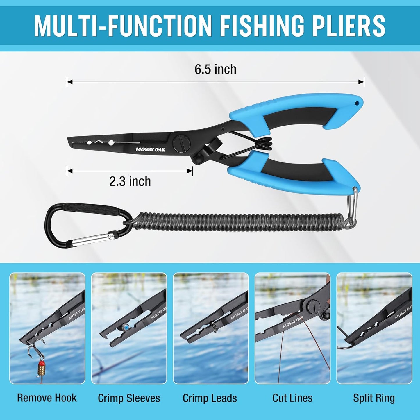 MOSSY OAK 2Pcs Fishing Tools Kit- Fishing Plier, Fish Lip Gripper, Multifunctional Fishing Hook Remover with Lanyards Sheath, Saltwater Resistant Fish