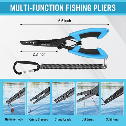 MOSSY OAK 2Pcs Fishing Tools Kit- Fishing Plier, Fish Lip Gripper, Multifunctional Fishing Hook Remover with Lanyards Sheath, Saltwater Resistant Fish