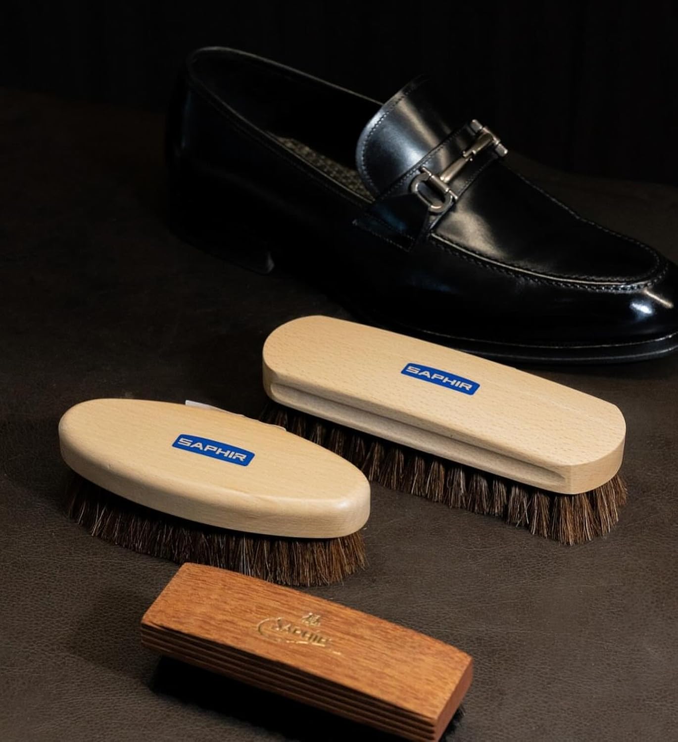 Saphir Natural Horsehair Brush - Shoe Polish Brush for Cleaning, Polishing & Buffing Leather Shoes - 7" (18cm)