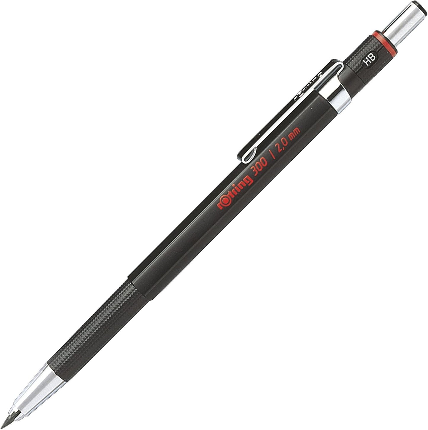 rOtring 300 Mechanical Pencil | 2.0 mm | Refillable with Sharpener Under Cap | Black | 1Count