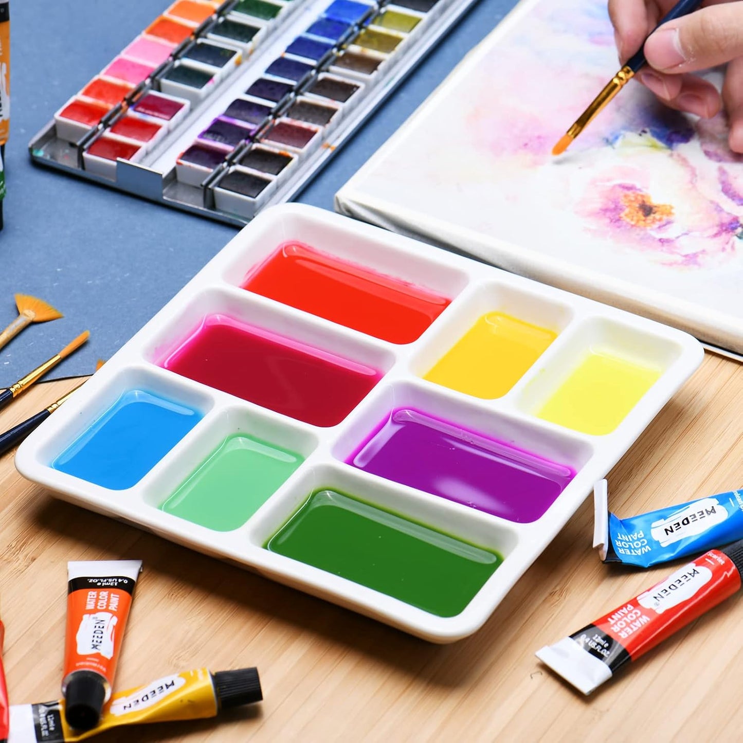 MEEDEN 8-Well Ceramic Artist Paint Palette, Square Porcelain Watercolor Palette, White Ceramic Mixing Tray for Gouache Painting, Oil Painting, Acrylic Painting & Tempera Painting, 7"?� 7"?� 0.9"