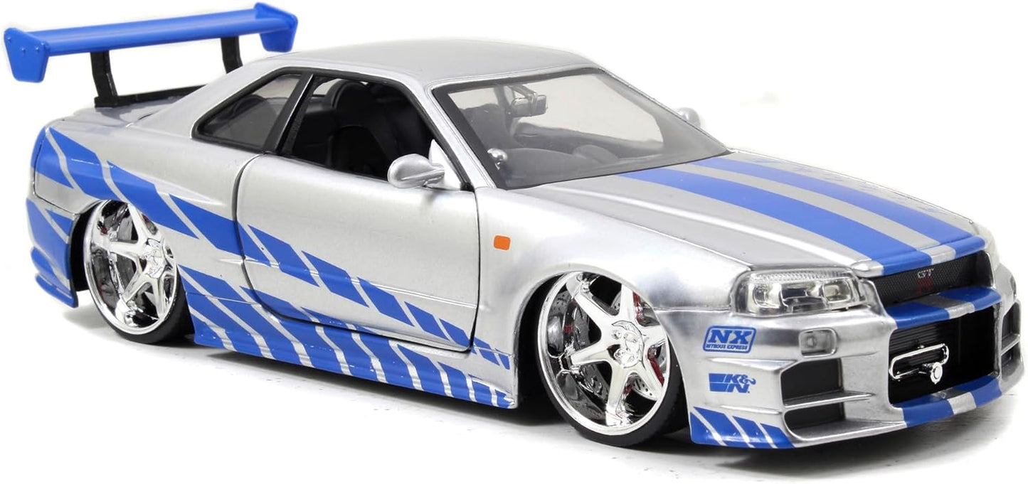 Jada Toys Fast & Furious Brian???s 2002 Nissan Skyline R34 Die-cast Car, 1:24 Scale, Silver & Blue