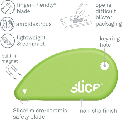 Slice 00100 Ceramic Blade Safety Cutter, Opens Clamshell Packaging, Coupon Cutter, Trim Photos, Scrapbooking, Fits Keychain, Green