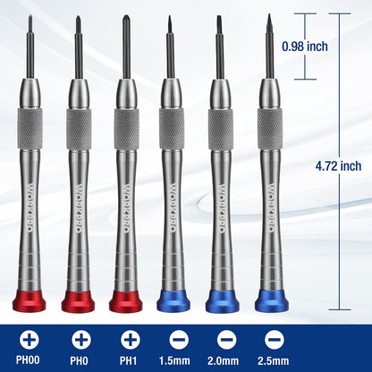 WORKPRO 6-Piece Magnetic Screwdriver Set, S2 Alloy Steel, 3 Phillips and 3 Slotted Tips Small Screwdriver Repair Tool Kit, Good for Phone, Computer, Watch, Eyeglass, Electronic