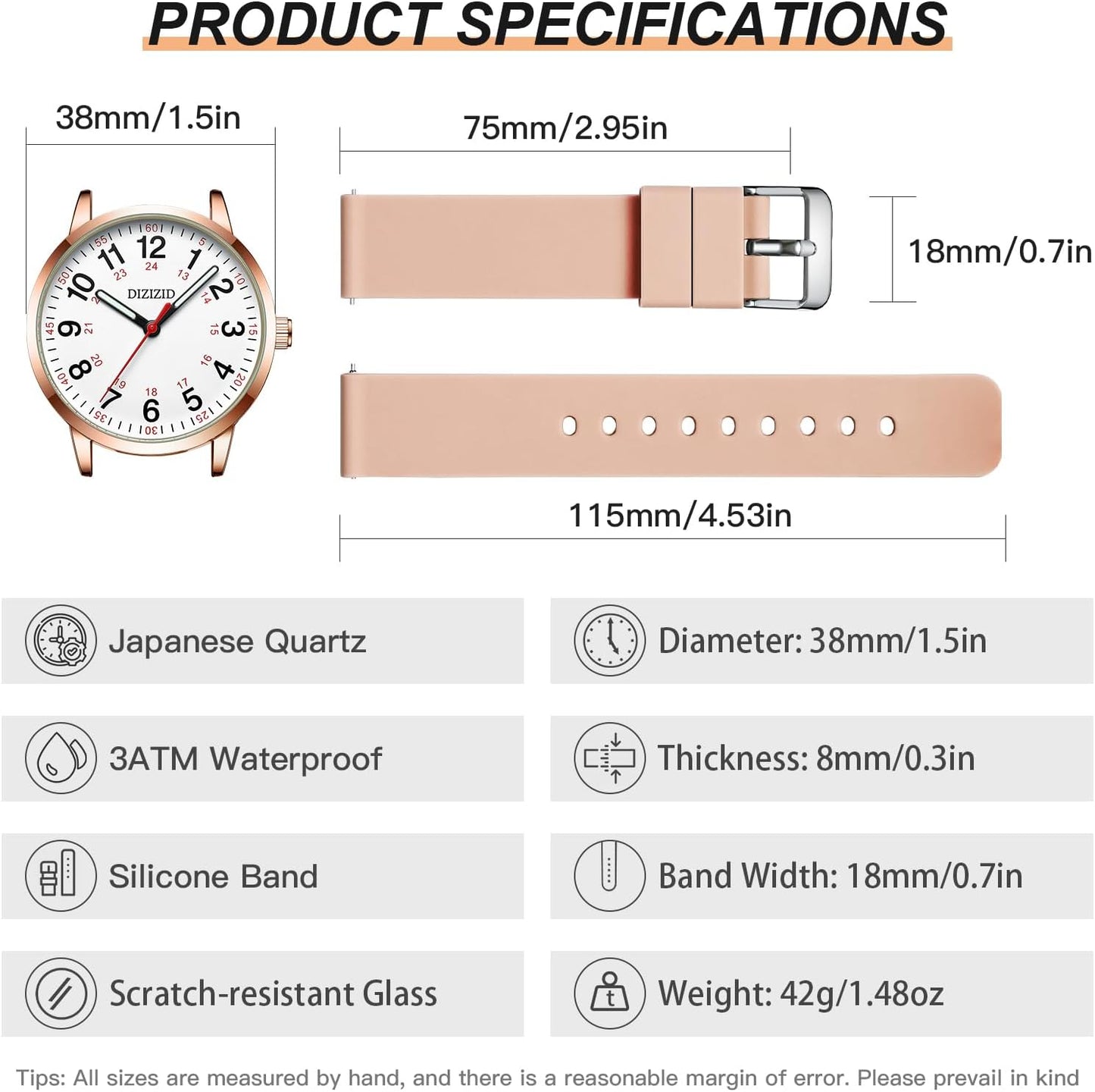 DIZIZID Nurse Watch for Medical Professionals and Students, Military Time Waterproof Luminous Easy Read Dial, 24 Hour with Second Hand, Colorful Silicone Band, Wrist Watches for Women, Men, Doctors