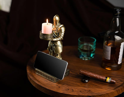 HDMbigmi King's Guard Standup Knight Candlestick Holders Resin TeaLight Holder Warrior Mobile Phone Stand Pen Holder Candle Holder for Restaurant, Altar, Home Table(Bronze)