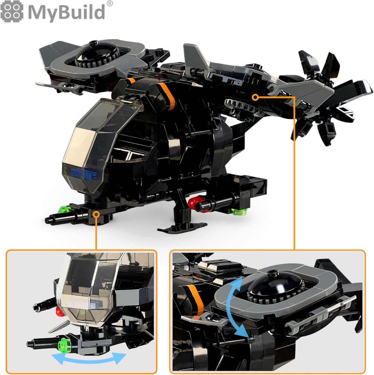MyBuild Armed Forces Raider X 6016 - High Speed Stealth Helicopter Toy Building Bricks - Mobilize Your Army Air Force Toy Vehicle