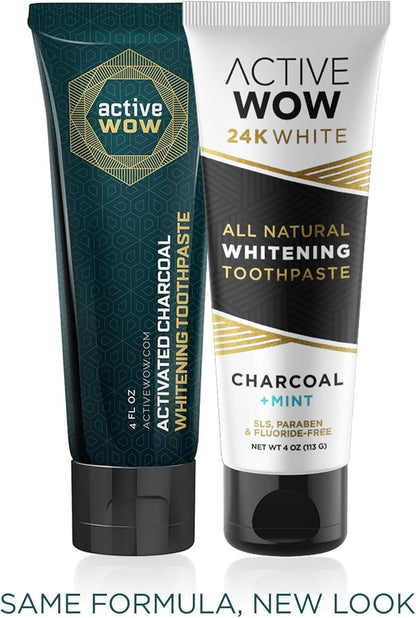 Active Wow Activated Charcoal Toothpaste - Charcoal Toothpaste for Whitening, Charcoal Teeth Whitening, Made with Organic Coconut Oil & Xylitol, Charcoal Activated Toothpaste (4 Ounce (Pack of 1))