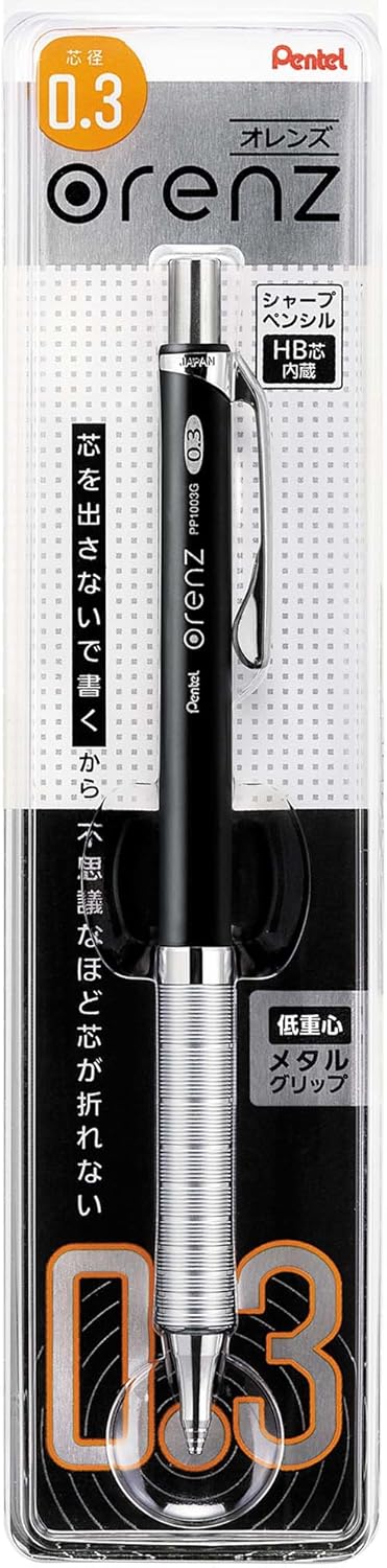 Pentel Mechanical Pencil, Orenz, with Metal Grip, 0.3mm, Black (XPP1003G-A)